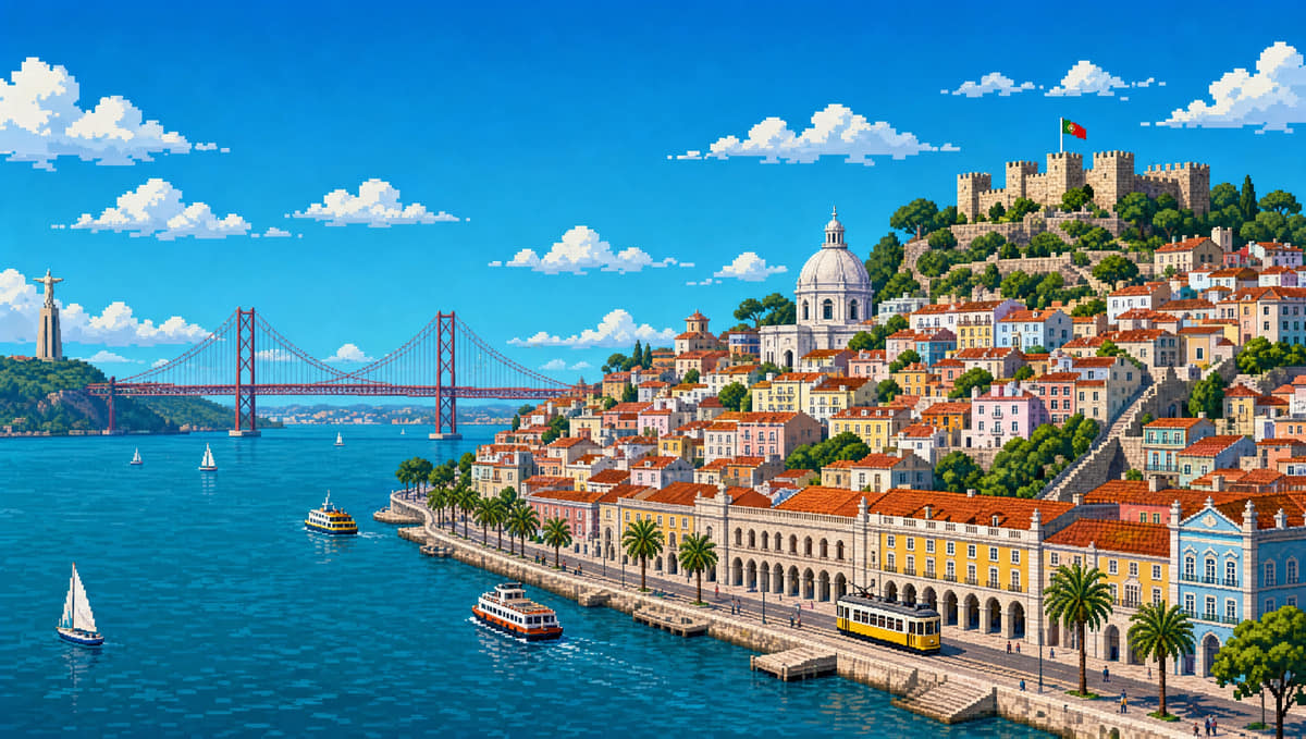Pixel-art illustration of Lisboa, Portugal